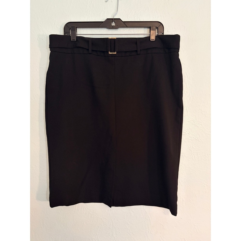Anne Klein Pencil Skirt XL Black Belted Gold Buckle Professional Career Chic